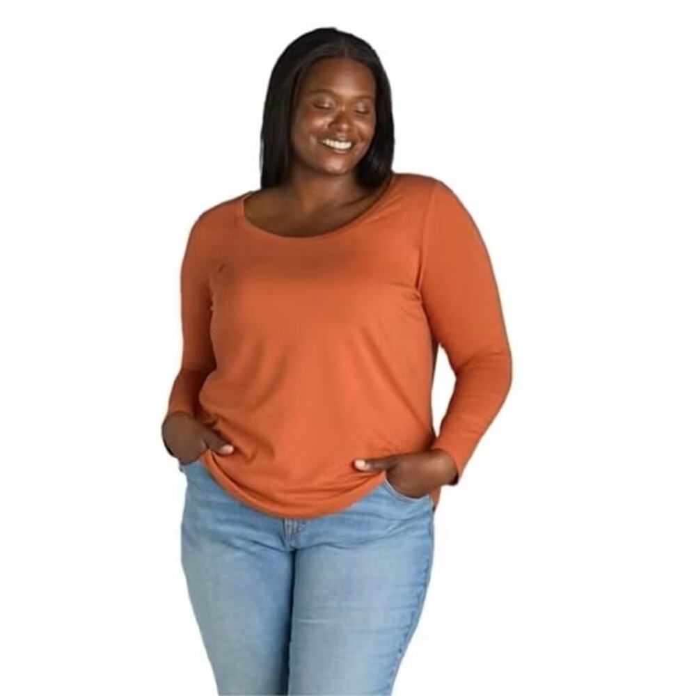 TERRA & SKY WOMEN'S RUST LONG SLEEVE TSHIRT SCOOP NECKLINE NWT